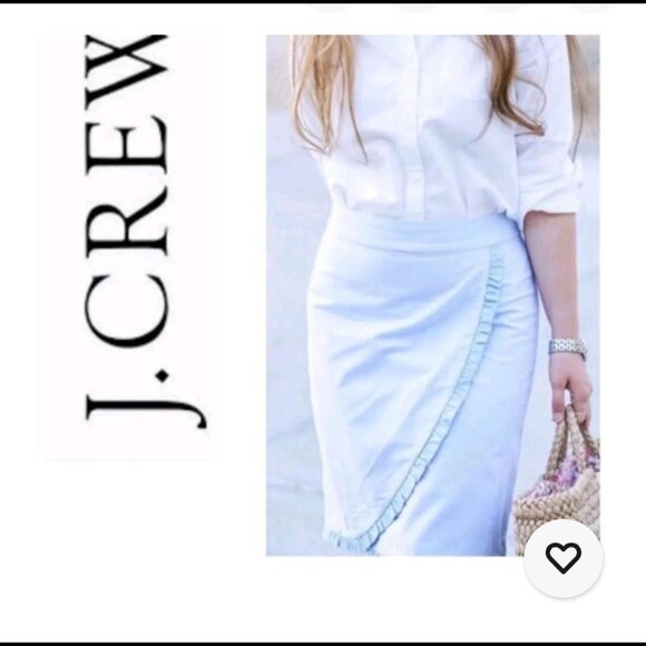 J. Crew Chambray Ruffle Pencil Skirt 2 Lightweight Blue Casual Preppy Cottage - Picture 4 of 5
